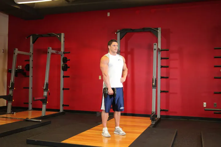 Dumbbell One-Arm Upright Row — contração