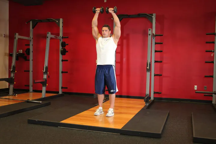 Em Pé com Halteres Straight-arm Front Delt Elevação Above Head — contração